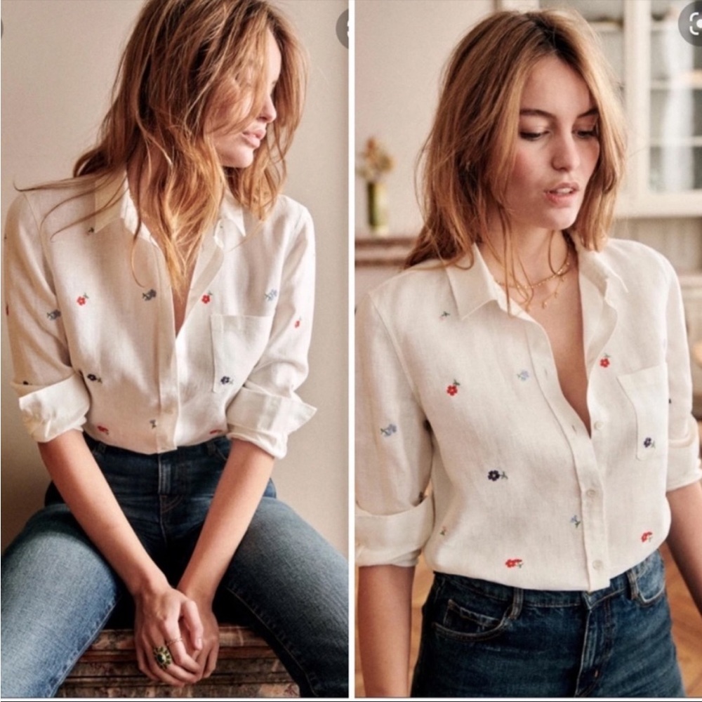 Sezane Tomboy flowers linen shirt